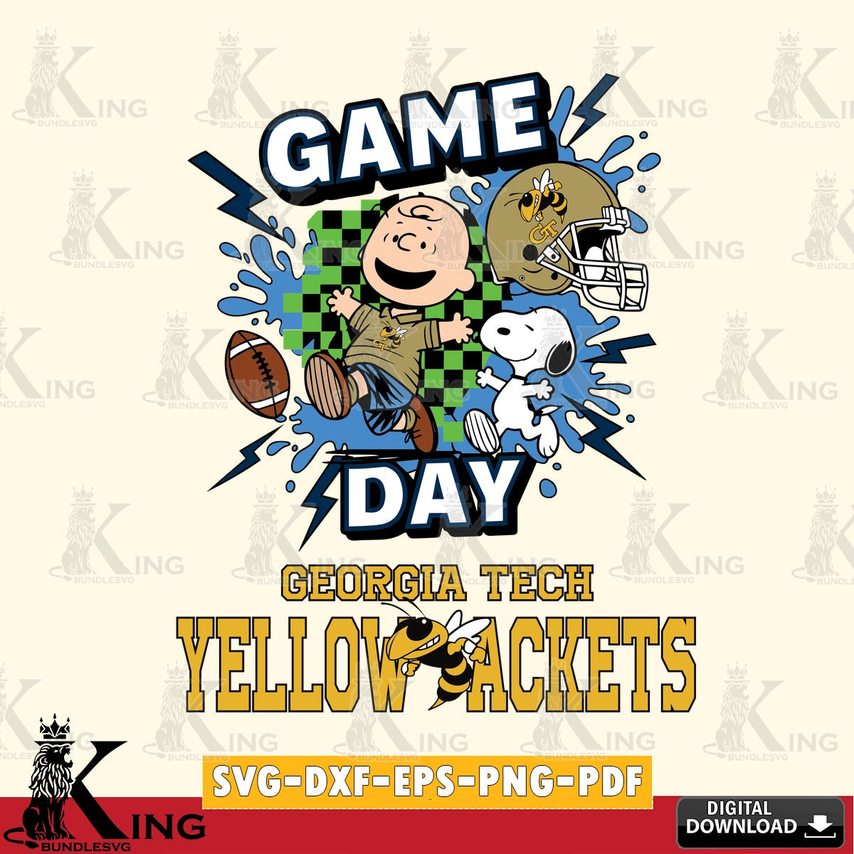 Georgia Tech Yellow Jackets Game Day Peanuts SVG, Cricut, Cut file  , Digital Download , Instant Download, Peanuts svg, NCAA svg, Football svg, Sport svg
