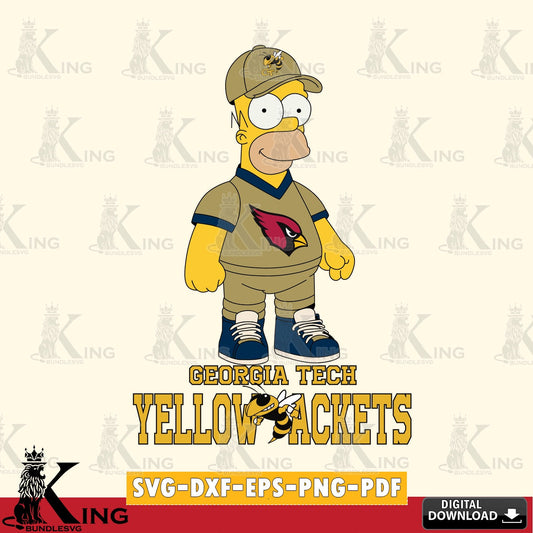 Vector design showing Georgia Tech Yellow Jackets Homer Simpson football, a crafting file for iron-on transfer and vinyl decals.