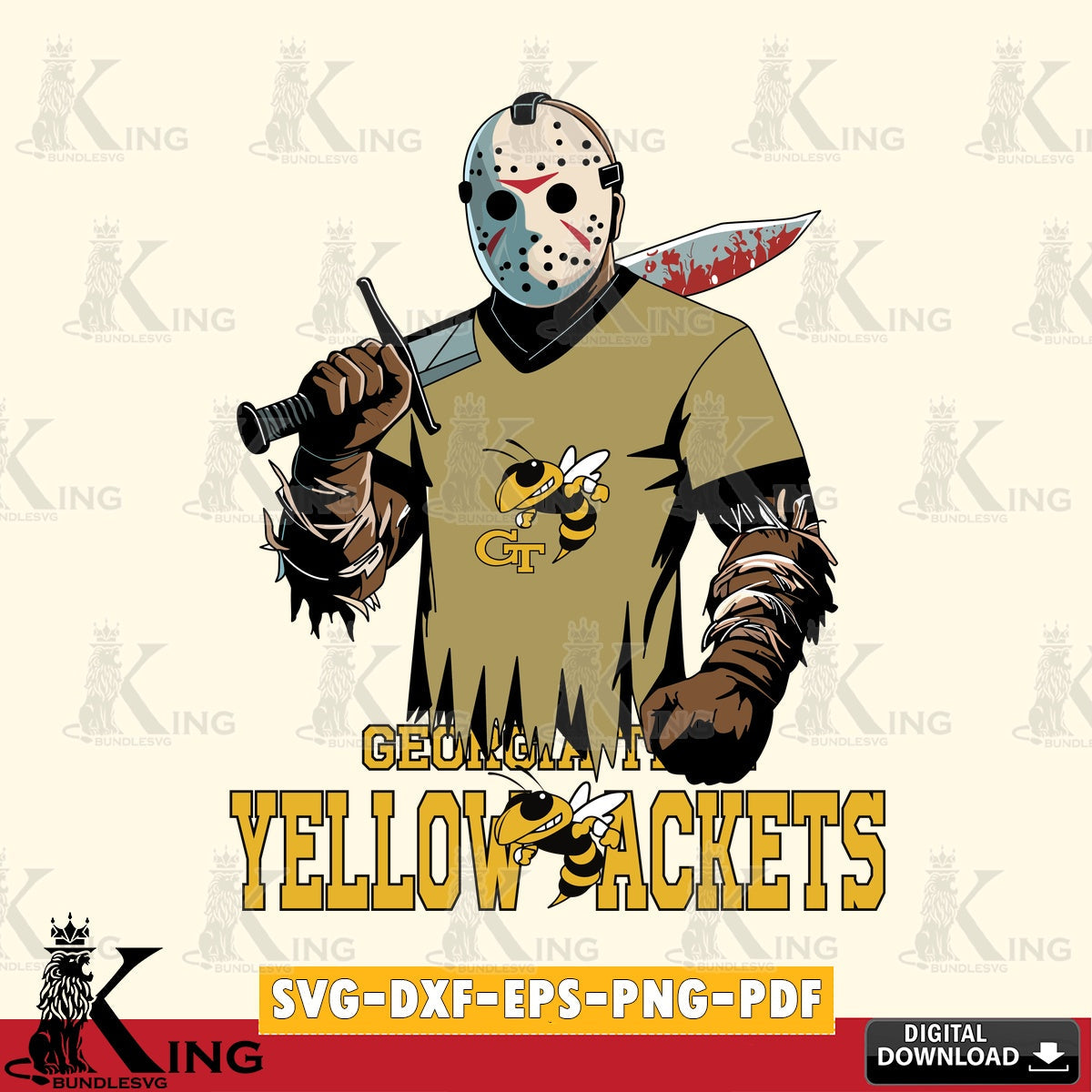 Custom design featuring Georgia Tech Yellow Jackets Jason Voorhees Football SVG cut file for personalized gifts and laser projects