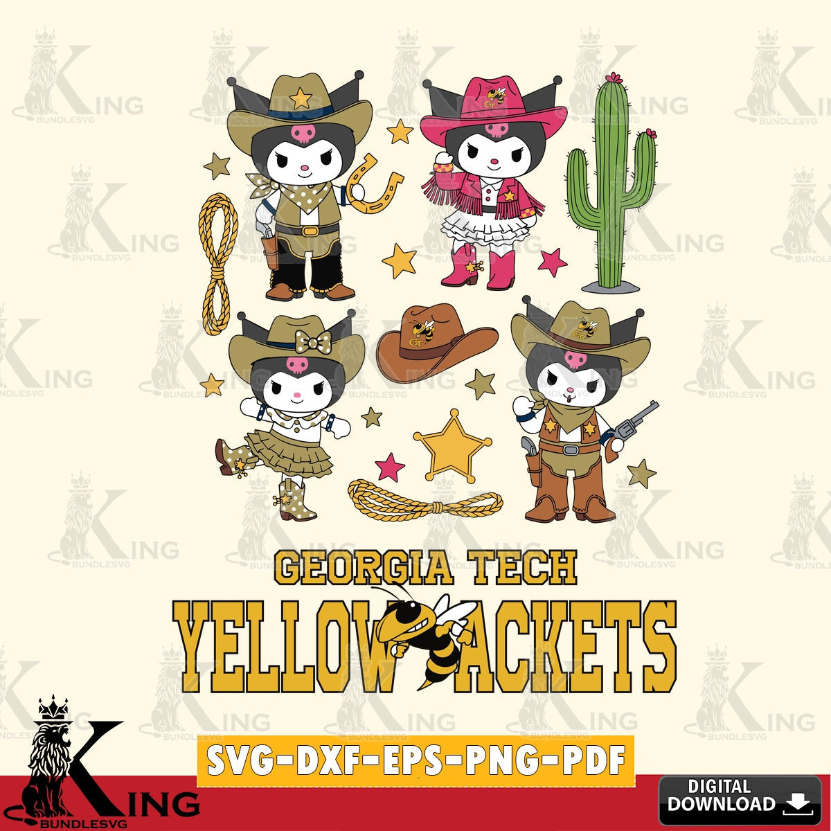 Georgia Tech Yellow Jackets Kuromi Cowboy Western SVG file, Cricut, Cut file  , Digital Download , Instant Download, Sanrio svg, Clipart