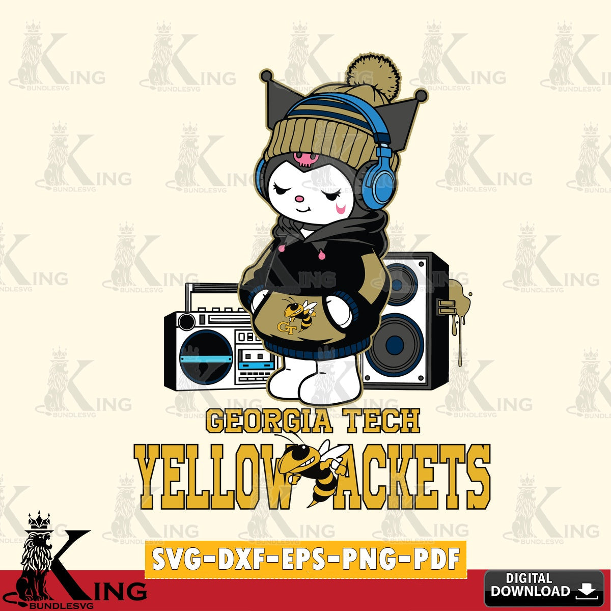 Georgia Tech Yellow Jackets Kuromi Football Music SVG file, Cricut, Cut file  , Digital Download , Instant Download, Sanrio svg, Clipart