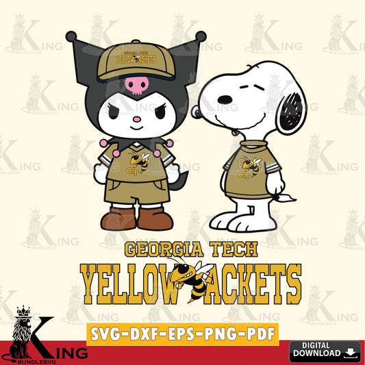 Georgia Tech Yellow Jackets Kuromi Snoopy Football SVG file, Cricut, Cut file  , Digital Download , Instant Download, Sanrio svg, Clipart