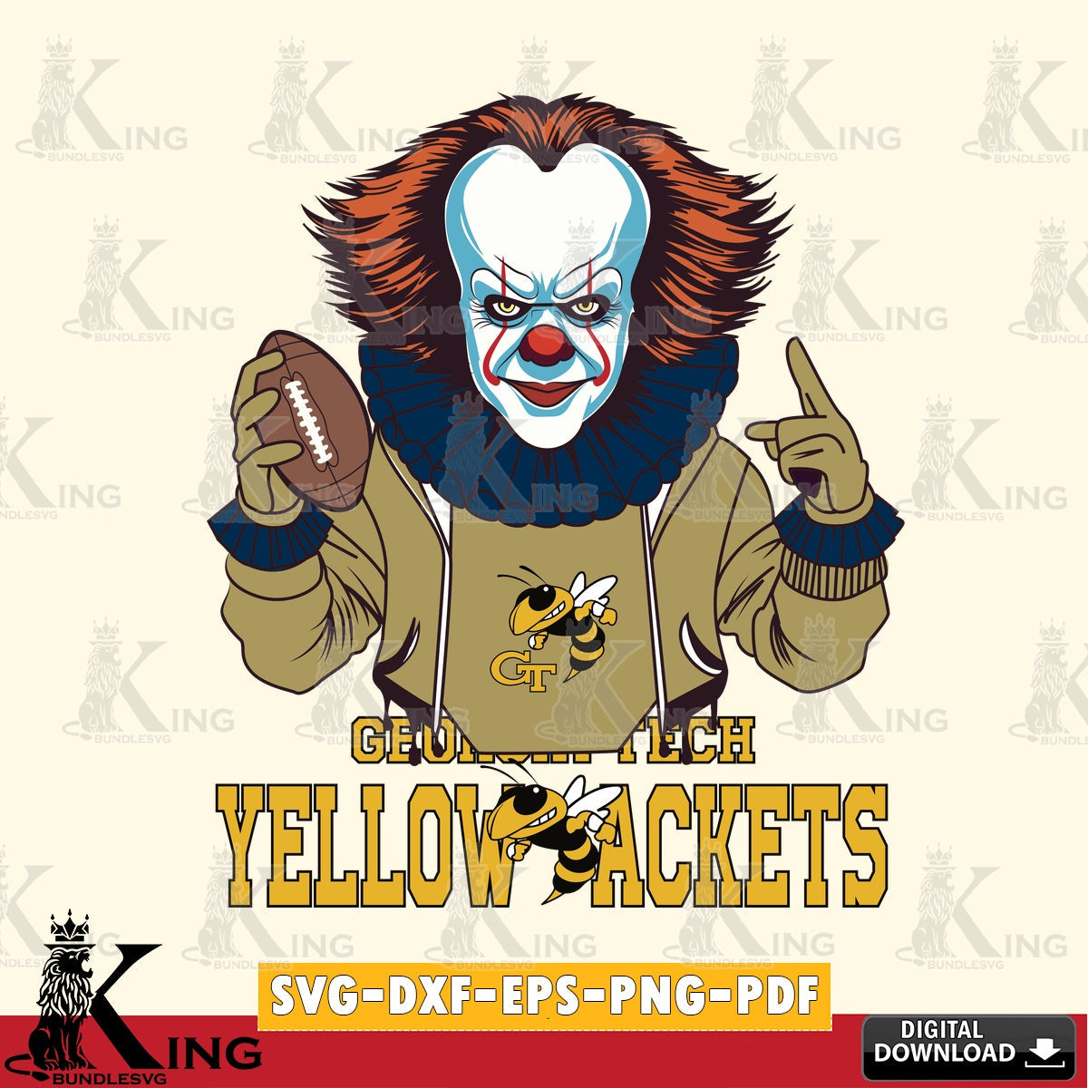 Detailed illustration of Georgia Tech Yellow Jackets Pennywise Player Football, a digital file for silhouette cameo and cricut
