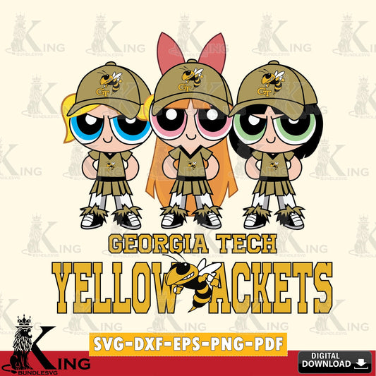 Stylish representation of Georgia Tech Yellow Jackets PowerPuff Girls football, digital download for Cricut Maker and paper crafts