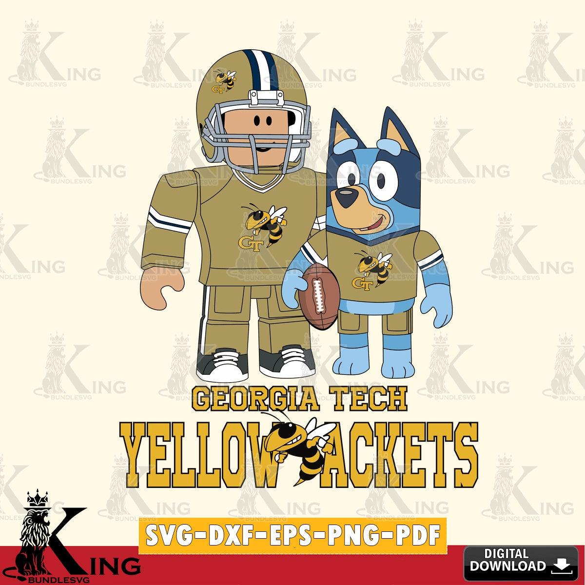 Georgia Tech Yellow Jackets Roblox & Bluey Football SVG file , NCAA Cricut,  File cut , Digital Download , PDF File
