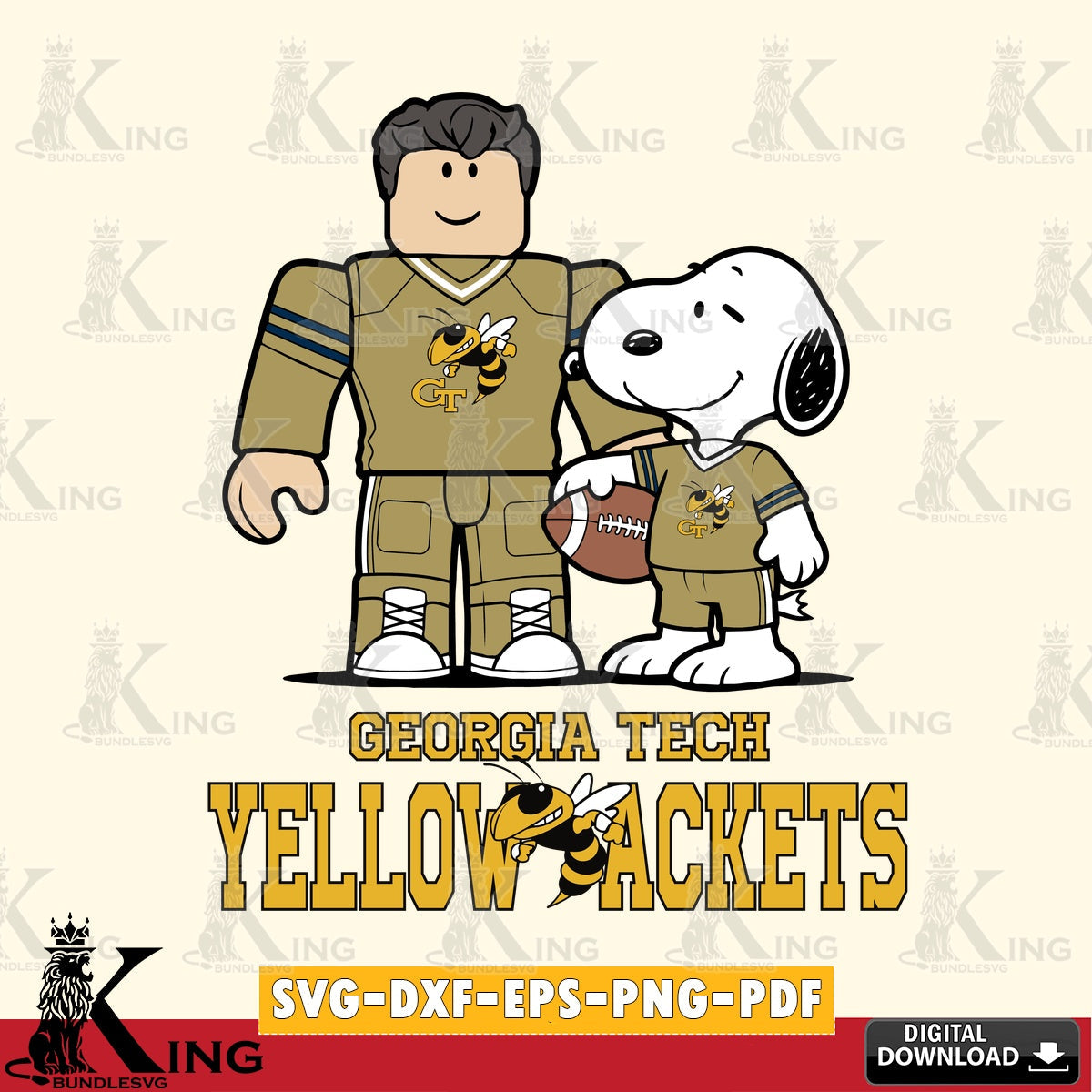 Georgia Tech Yellow Jackets Roblox & Snoopy Football SVG file , NCAA Cricut,  File cut , Digital Download , PDF File