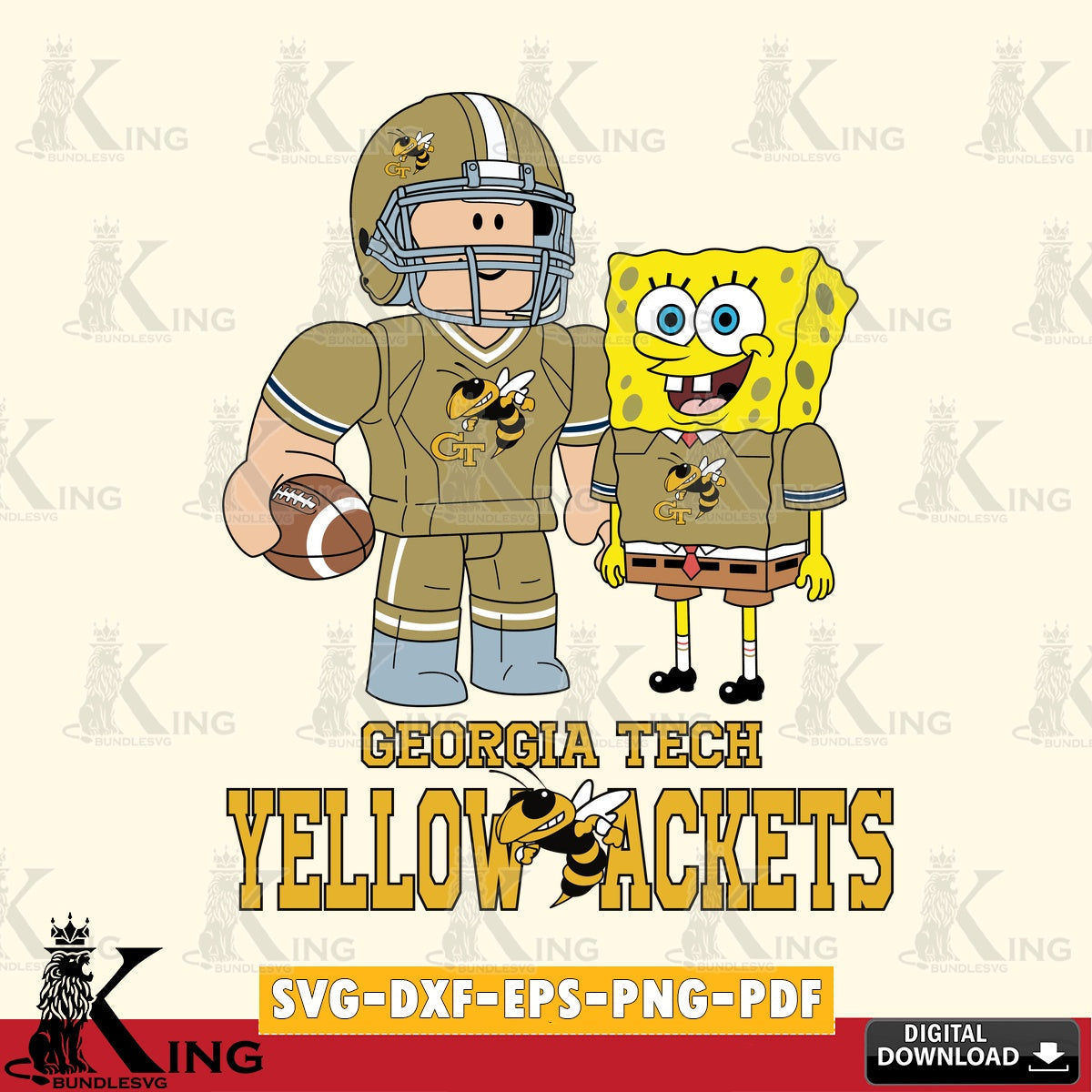 Georgia Tech Yellow Jackets Roblox & Spongebob Football SVG file , NCAA Cricut,  File cut , Digital Download , PDF File