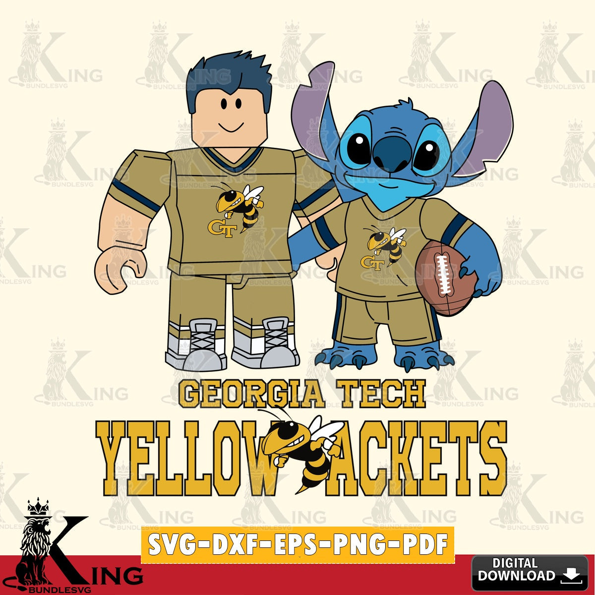 Georgia Tech Yellow Jackets Roblox & Stitch Football SVG file , NCAA Cricut,  File cut , Digital Download , PDF File