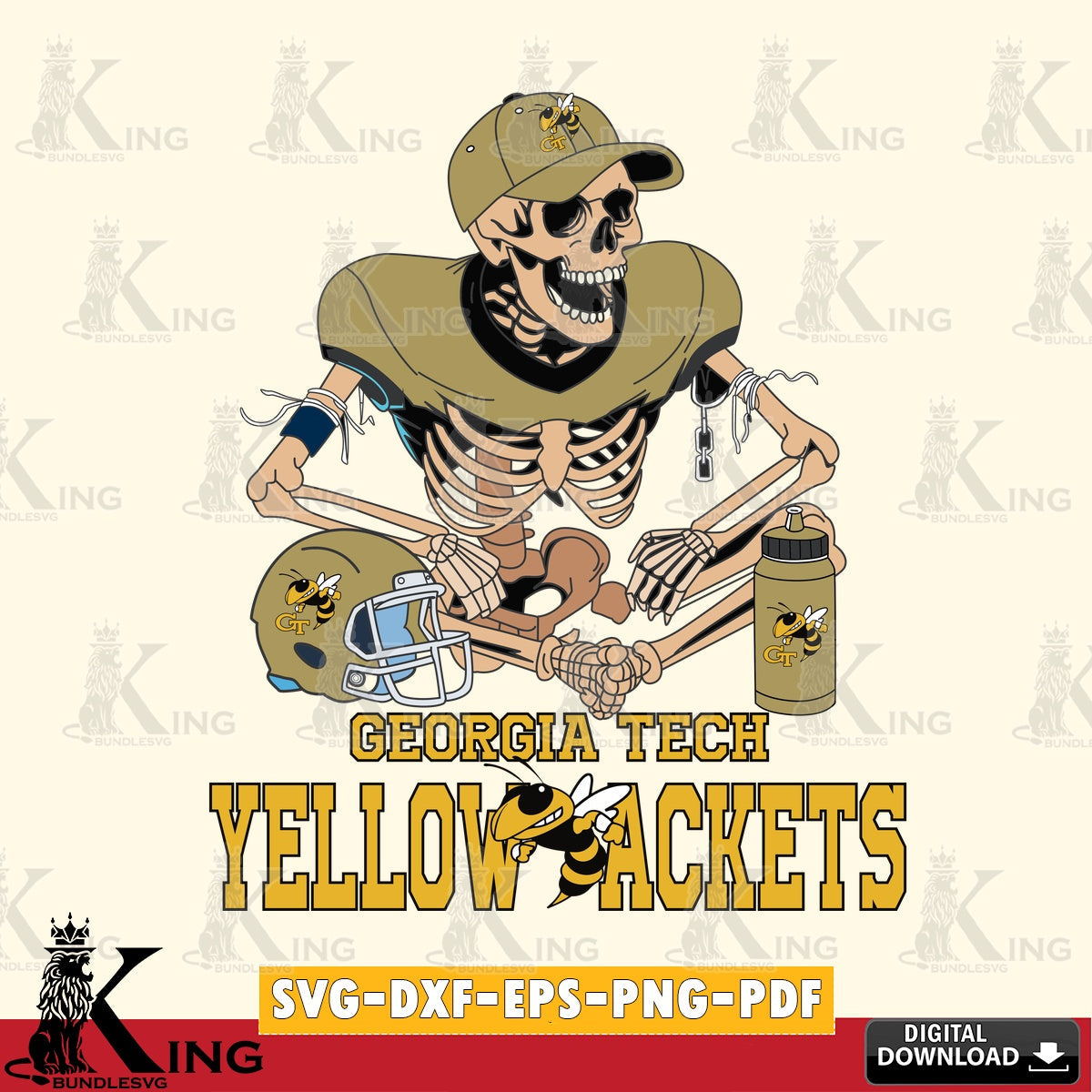 Beautiful illustration of a Georgia Tech Yellow Jackets skeleton football player cut file ideal for vinyl projects and T-shirt