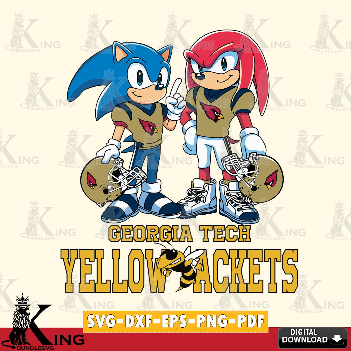 Stylish representation of Georgia Tech Yellow Jackets Sonic And Knuckles Football, digital download for Cricut Maker and paper