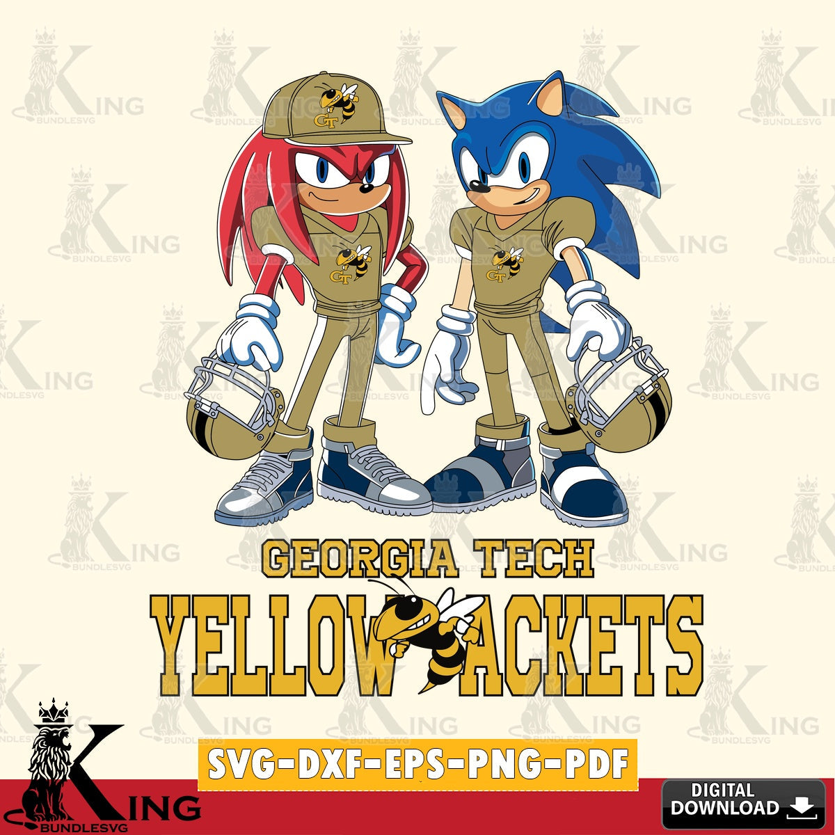 Georgia Tech Yellow Jackets Sonic And Knuckles Player Football SVG file, Vector , Digital Download , PDF File , Instant Download