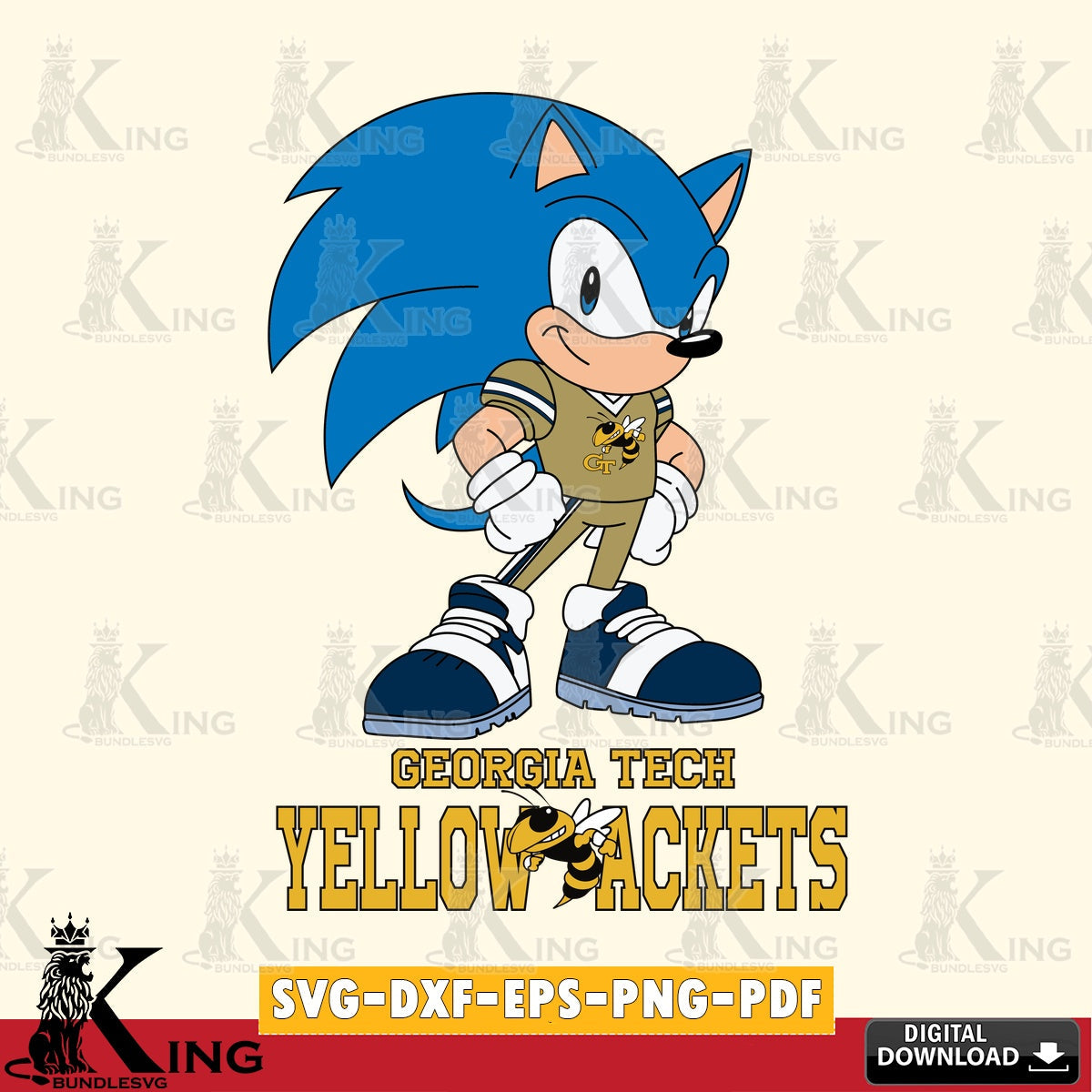 Custom design featuring Georgia Tech Yellow Jackets Sonic Football Star Mascot digital download for Cricut Maker and paper crafts.