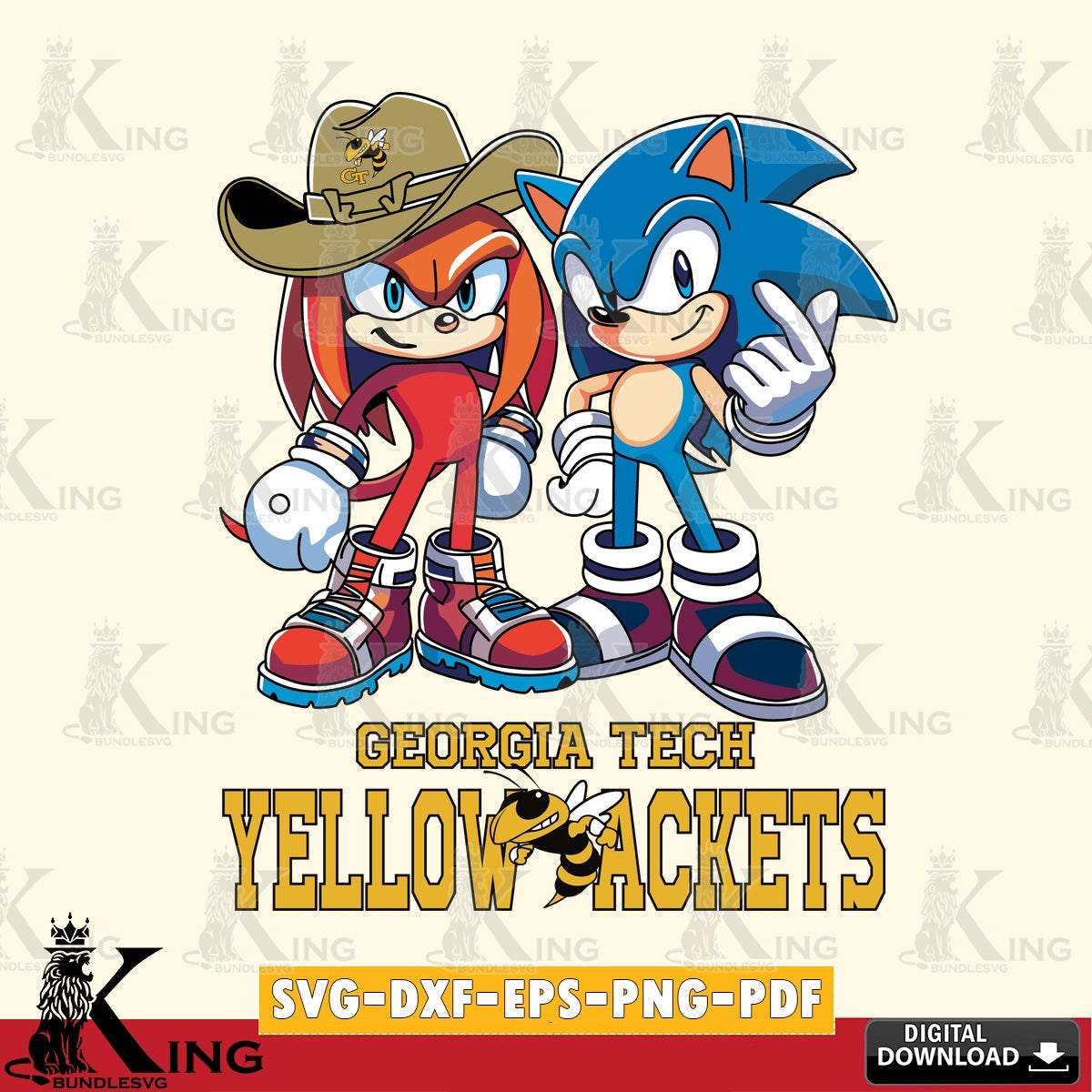 Stylish representation of Georgia Tech Yellow Jackets Sonic & Knuckles football mascot crafting file for iron-on transfer and