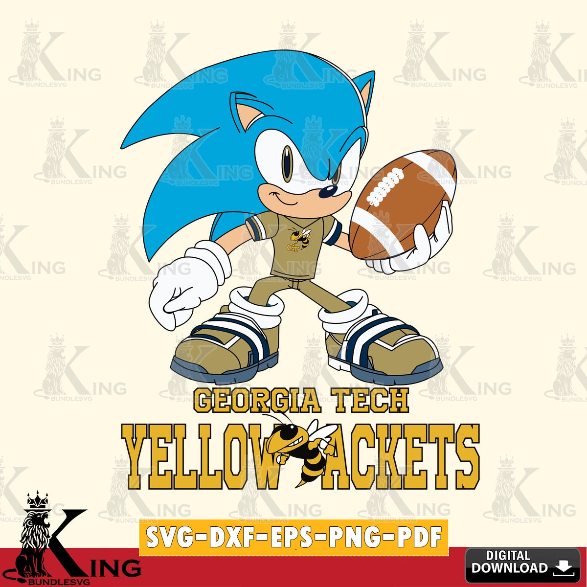 Artistic drawing of Georgia Tech Yellow Jackets Sonic Rugby, versatile clip art for stickers, decals, and mugs.