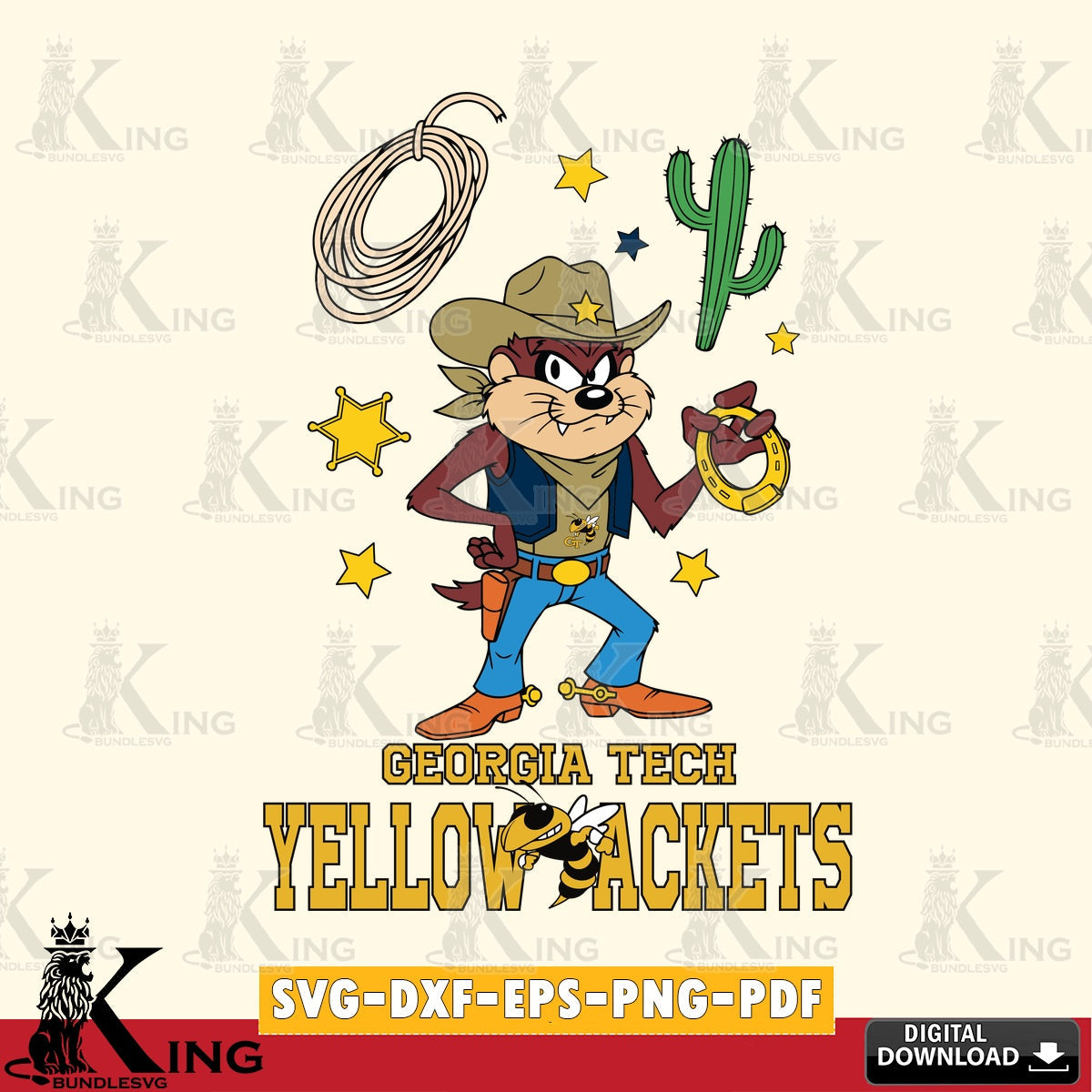 Georgia Tech Yellow Jackets Taz Cowboy Western SVG file, Cut file  , Digital Download , Instant Download, Taz svg, NCAA svg