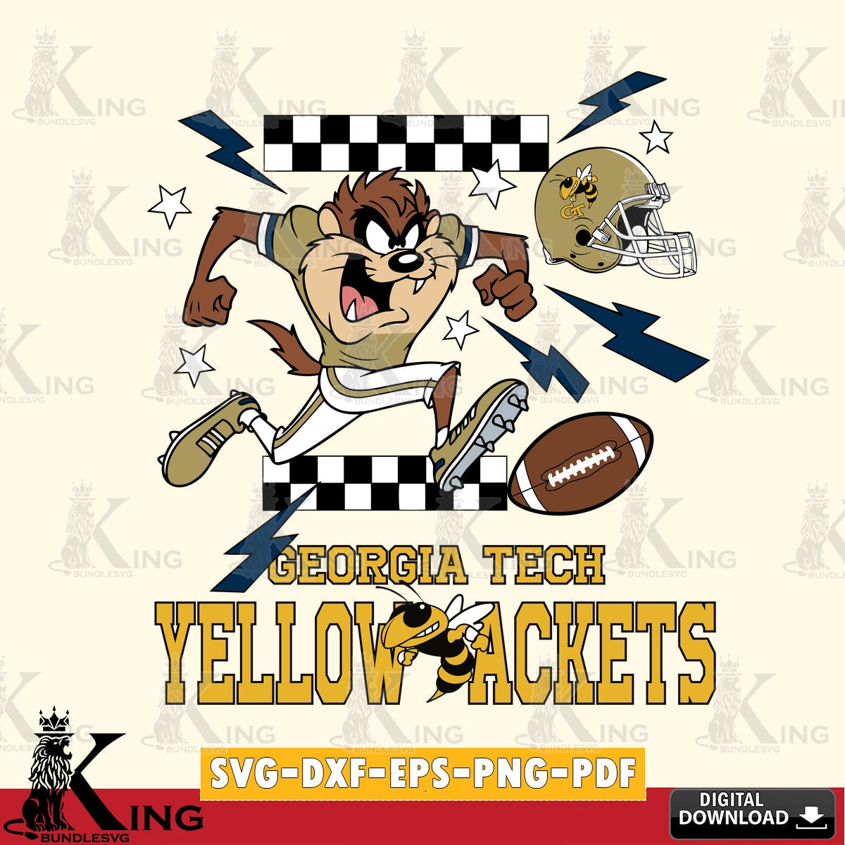 Georgia Tech Yellow Jackets Taz Football Lightning SVG file, Cut file  , Digital Download , Instant Download, Taz svg, NCAA svg