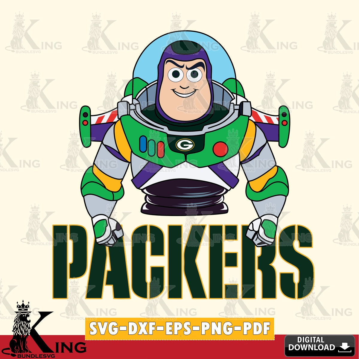 Mega bundle containing Green Bay Packers Buzz Lightyear football vector art for engraving, cutting, and printing