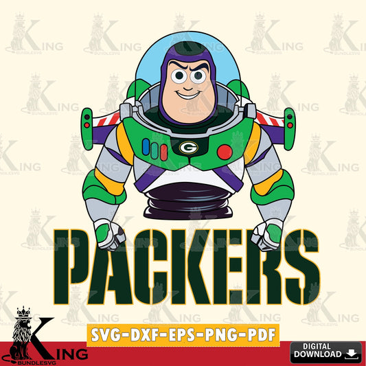 Mega bundle containing Green Bay Packers Buzz Lightyear football vector art for engraving, cutting, and printing