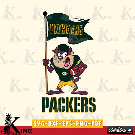 Green Bay Packers Football Taz Flag Art Cut file  , Digital Download , Instant Download, Looney Tunes svg, Football svg