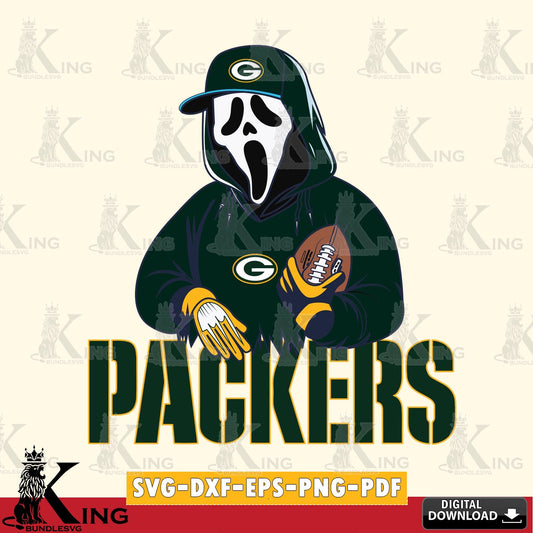 Complete bundle for Green Bay Packers Ghostface Scream football player, versatile clip art for stickers, decals, and mugs