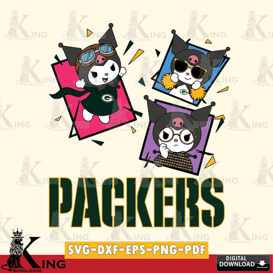 Green Bay Packers Kuromi Action Football SVG file, Cricut, Cut file  , Digital Download , Instant Download, Sanrio svg, Clipart