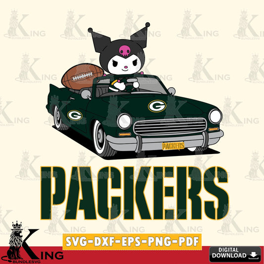 Green Bay Packers Kuromi Car Football Game SVG file, Cricut, Cut file  , Digital Download , Instant Download, Sanrio svg, Clipart