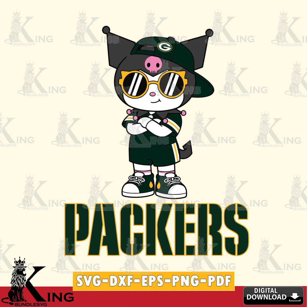 Green Bay Packers Kuromi Football Jersey SVG file, Cricut, Cut file  , Digital Download , Instant Download, Sanrio svg, Clipart