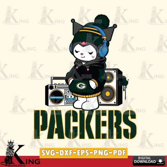 Green Bay Packers Kuromi Football Music SVG file, Cricut, Cut file  , Digital Download , Instant Download, Sanrio svg, Clipart