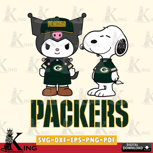 Green Bay Packers Kuromi Snoopy Football SVG file, Cricut, Cut file  , Digital Download , Instant Download, Sanrio svg, Clipart