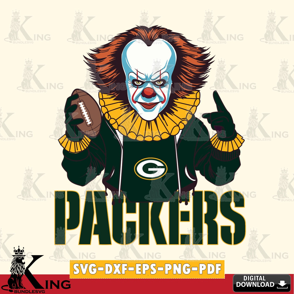 Exclusive set of Green Bay Packers Pennywise Player Football digital file for silhouette cameo and cricut projects