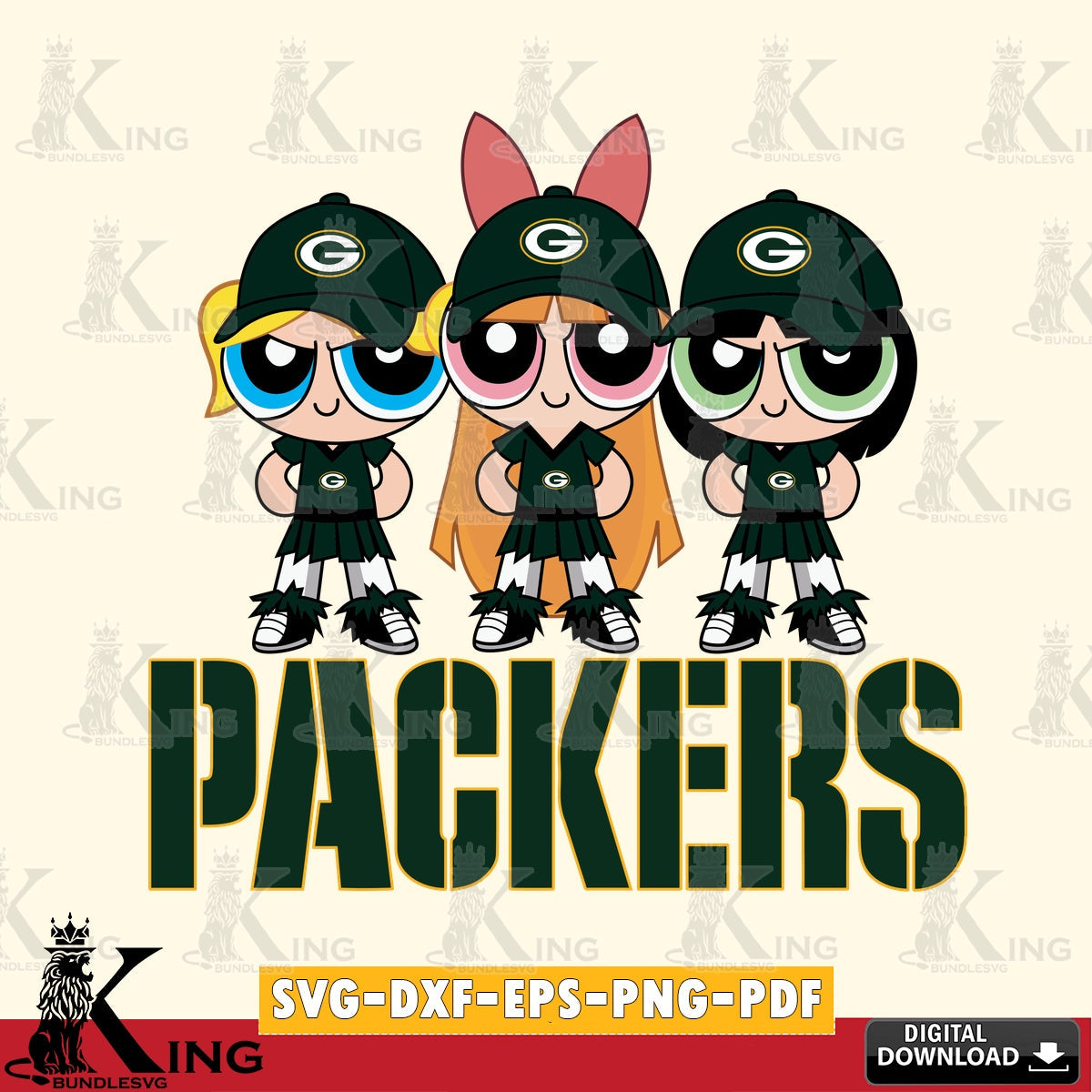All-in-one bundle of Green Bay Packers PowerPuff Girls Football, high-quality vector for DIY scrapbooking and home decor