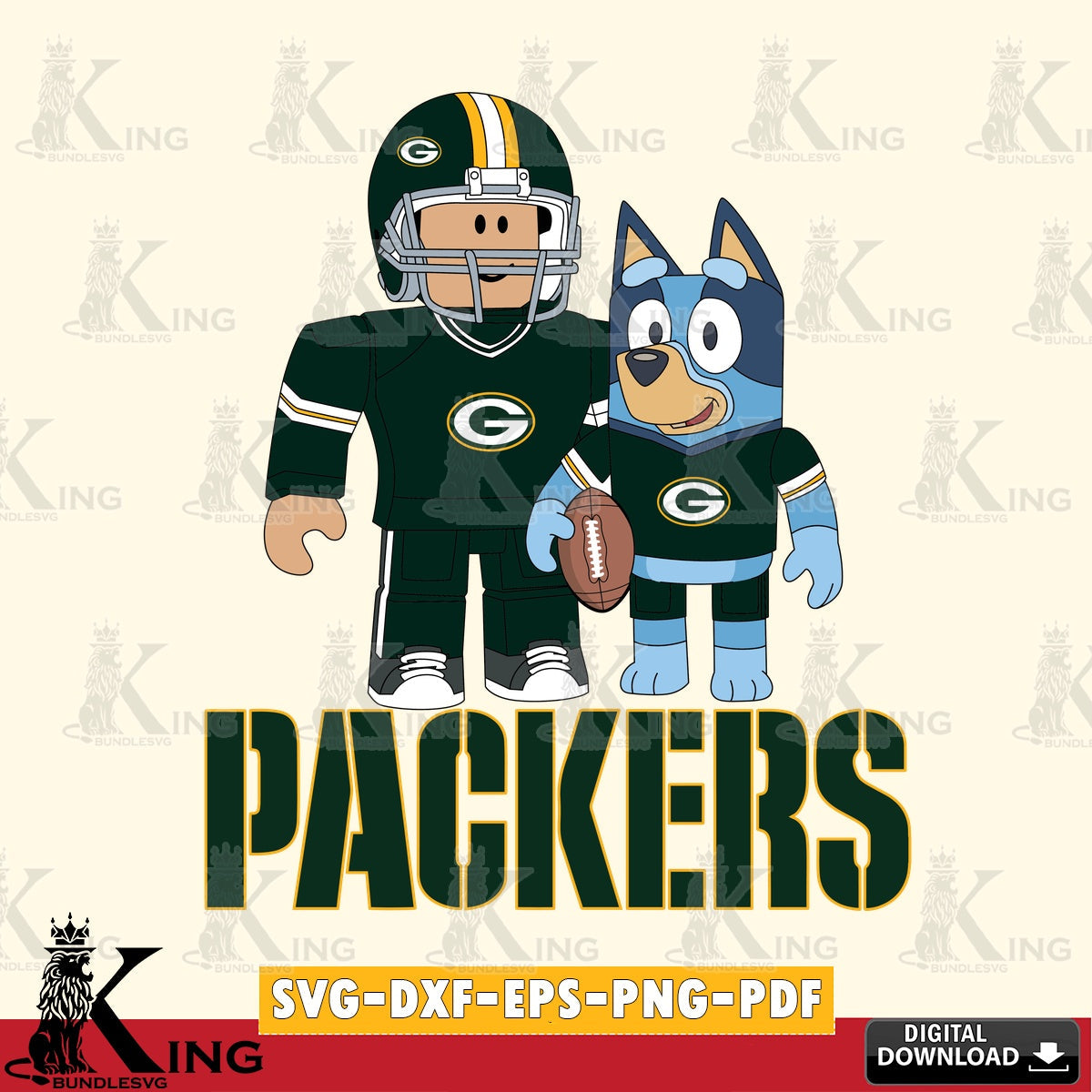 Green Bay Packers Roblox & Bluey Football SVG file , Cricut, NFL  File cut , Digital Download , PDF File