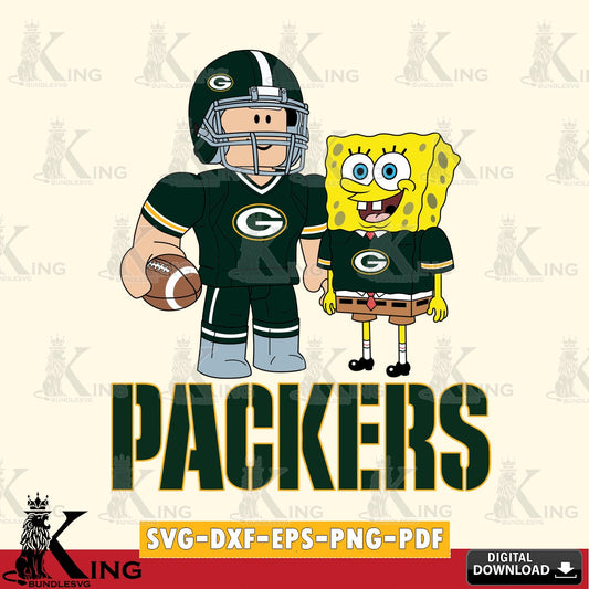 Jumbo collection of Green Bay Packers Roblox Spongebob football designs, versatile clip art for stickers, decals, and mugs