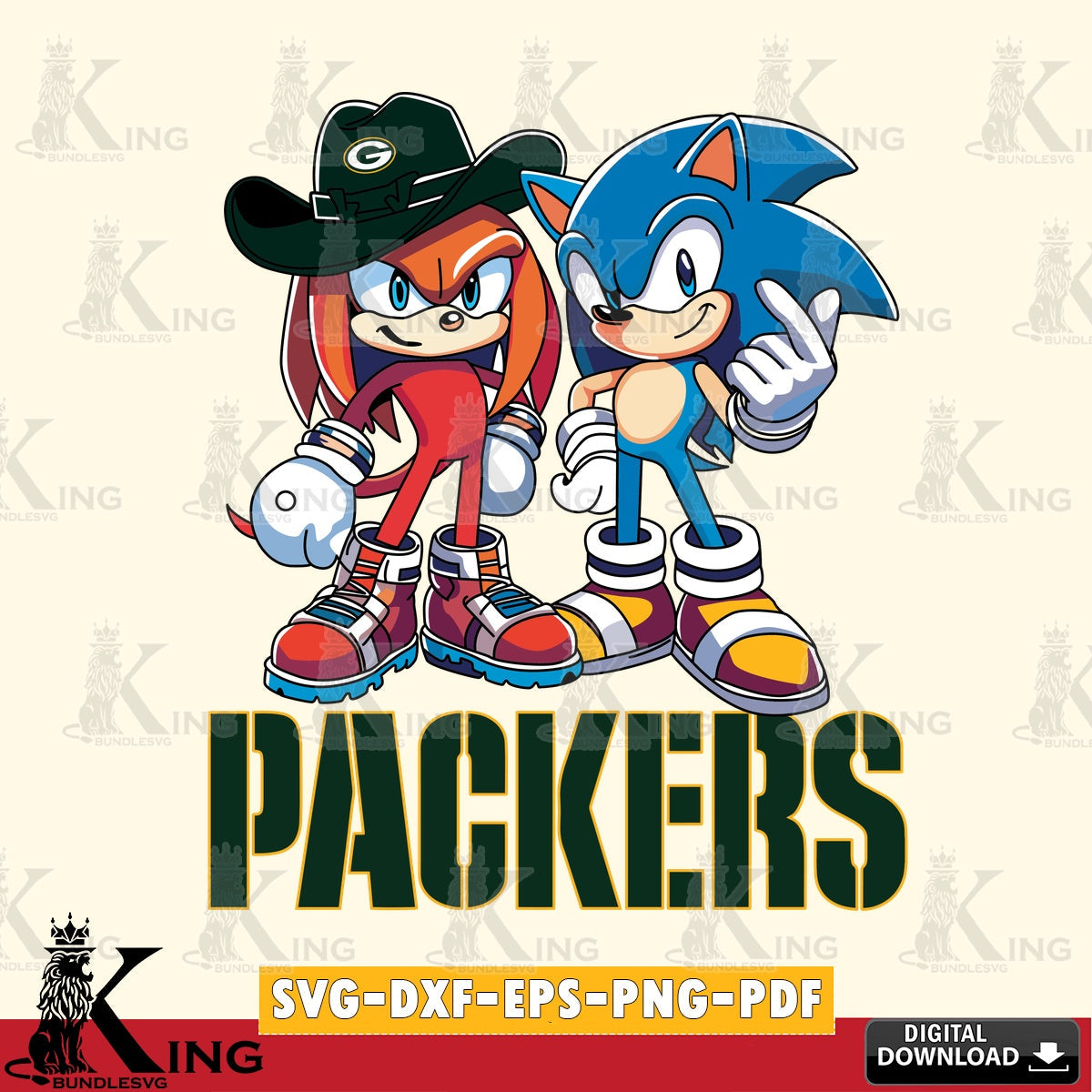 Exclusive set of Green Bay Packers Sonic & Knuckles Football Mascot high-quality vector for DIY scrapbooking and home decor