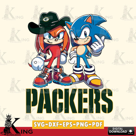 Exclusive set of Green Bay Packers Sonic & Knuckles Football Mascot high-quality vector for DIY scrapbooking and home decor