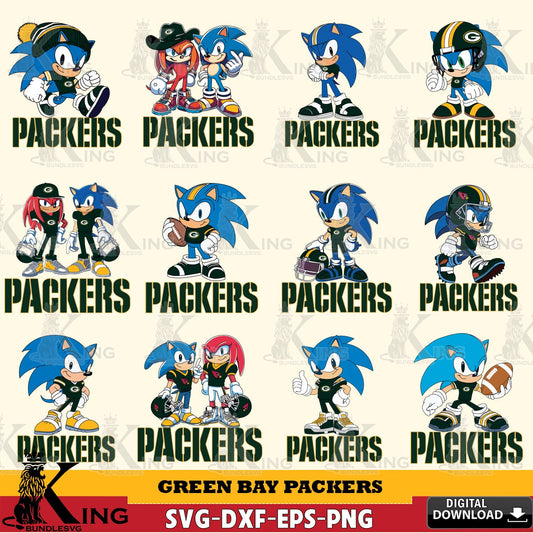 Ultimate set containing Green Bay Packers Sonic & Knuckles NFL Football Bundle SVG cut file for personalized gifts and laser