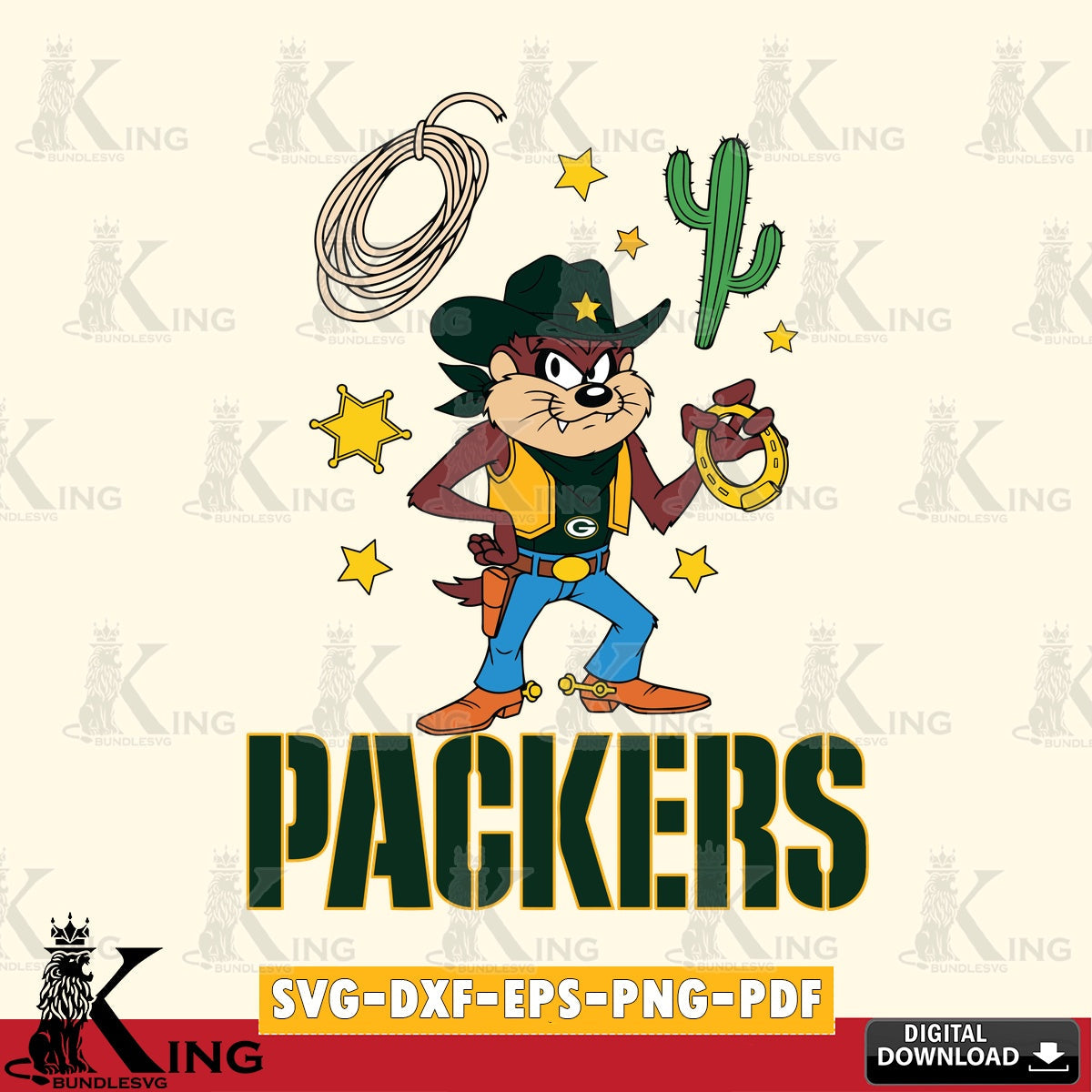 Green Bay Packers Taz Cowboy Western Cut file  , Digital Download , Instant Download, Looney Tunes svg, Football svg