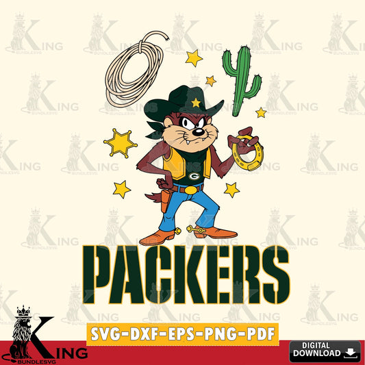 Green Bay Packers Taz Cowboy Western Cut file  , Digital Download , Instant Download, Looney Tunes svg, Football svg
