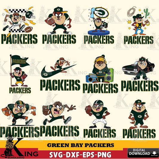Green Bay Packers Taz (Looney Tunes) Football NFL Bundle Cut file  , Digital Download , Instant Download, Looney Tunes svg, Football svg