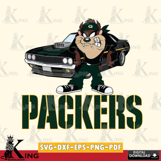 Green Bay Packers Taz Racing Car Cut file  , Digital Download , Instant Download, Looney Tunes svg, Football svg