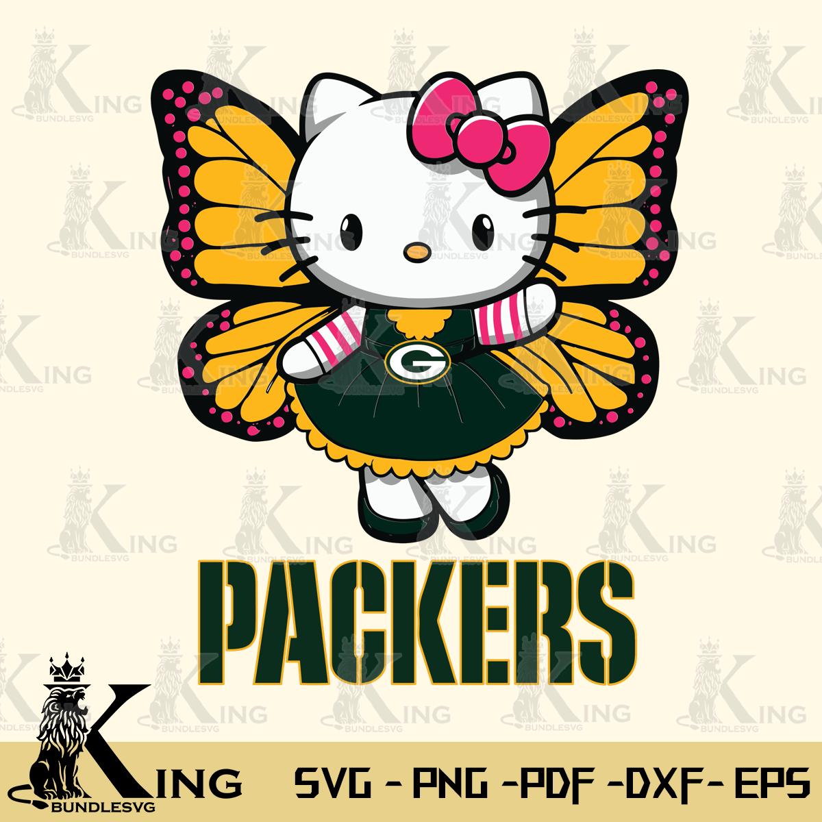 Green Bay Packers Whimsical Kitty Wings Svg Eps Dxf Png File, Digital Download