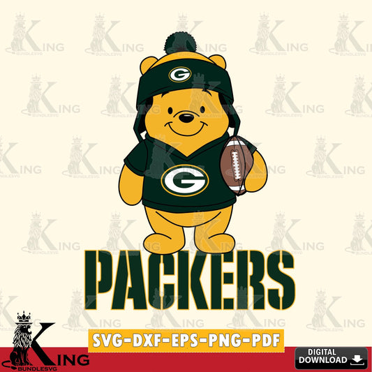 Mega bundle containing Green Bay Packers Winnie the Pooh football player, a high-quality vector for DIY scrapbooking and home
