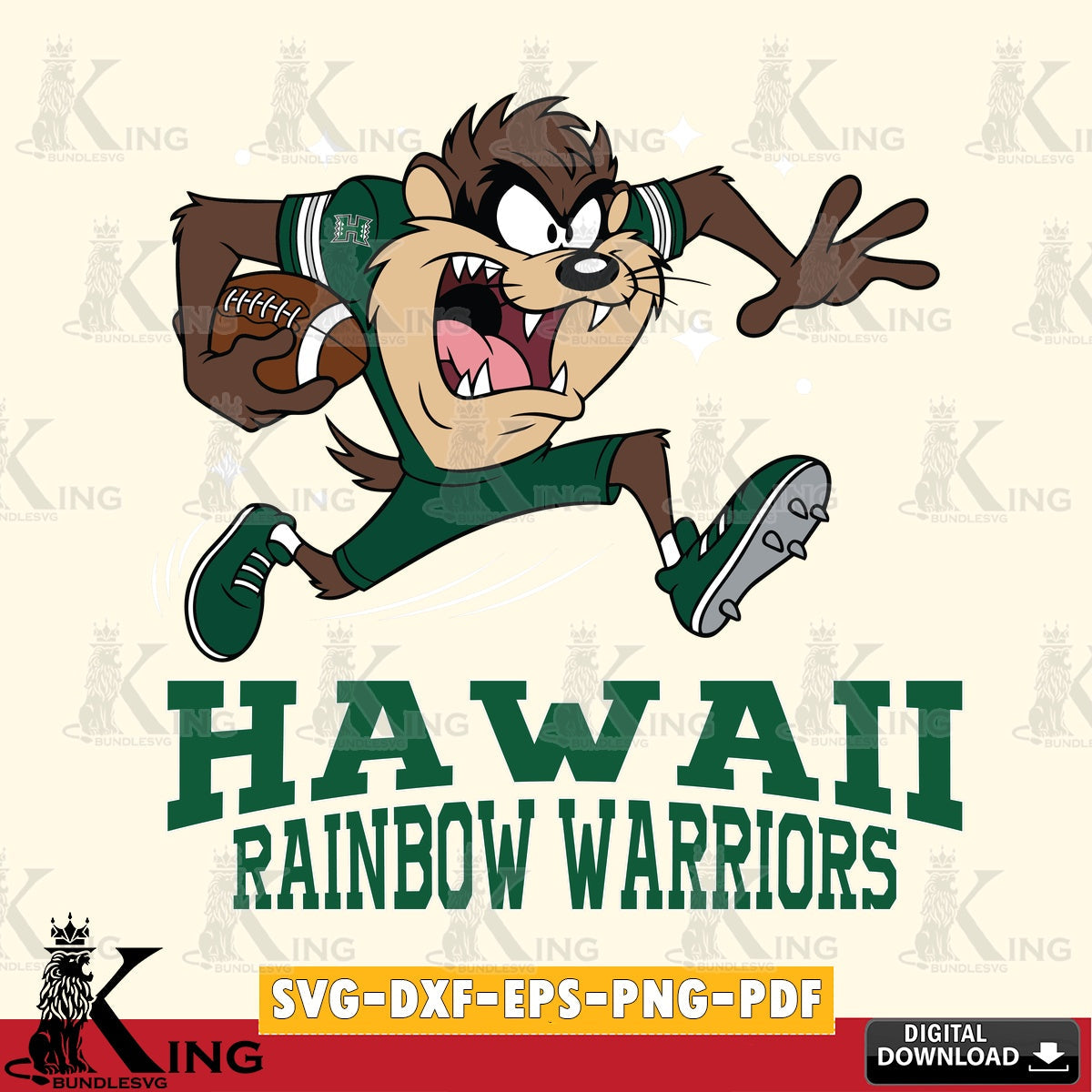 Hawaii Rainbow Warriors Angry Taz Football SVG file, Cut file  , Digital Download , Instant Download, Taz svg, NCAA svg