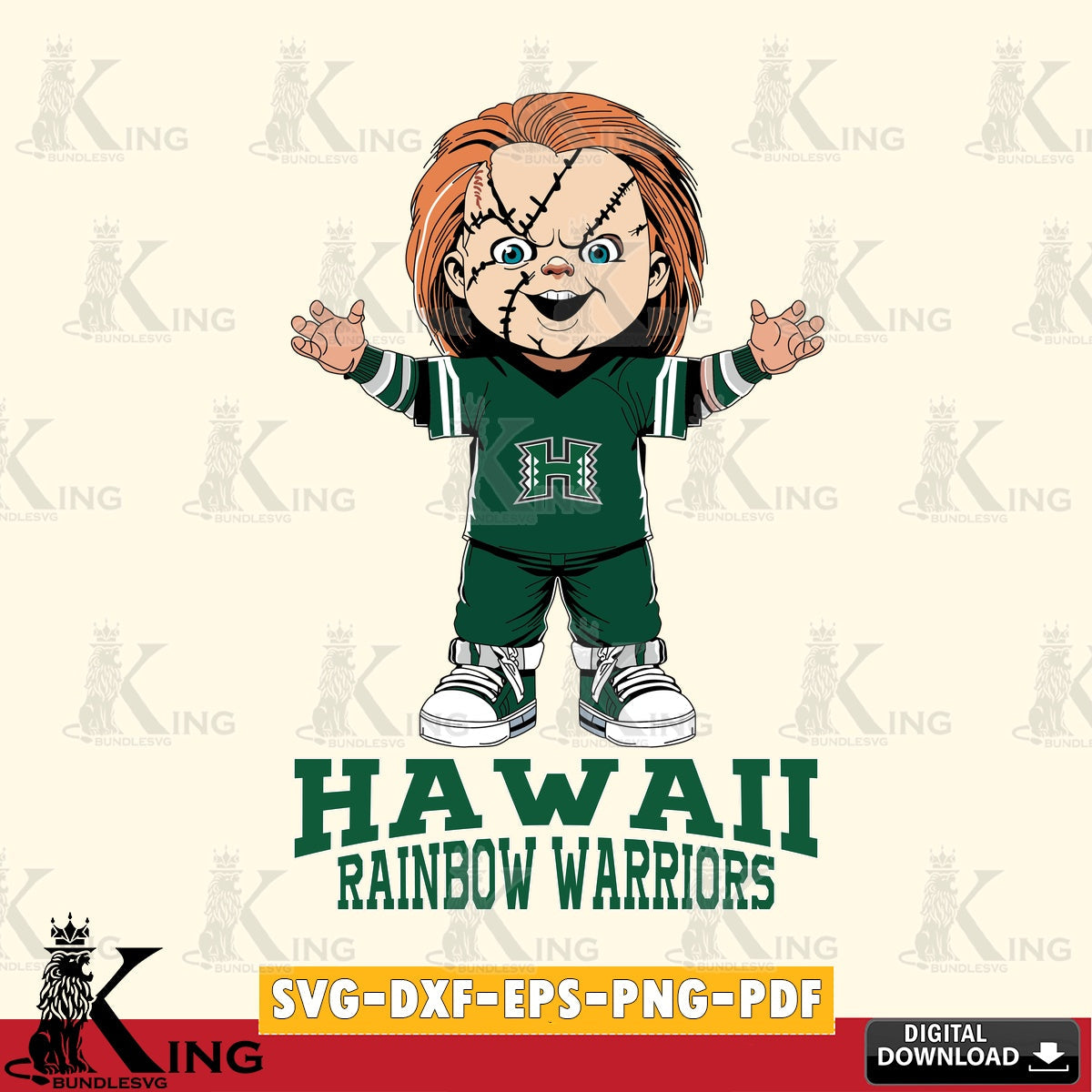 Eye-catching graphic of Hawaii Rainbow Warriors Chucky Football, digital file for silhouette cameo and cricut projects