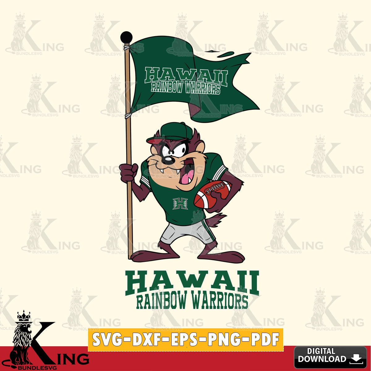 Hawaii Rainbow Warriors Football Taz Flag Art SVG file, Cut file  , Digital Download , Instant Download, Taz svg, NCAA svg
