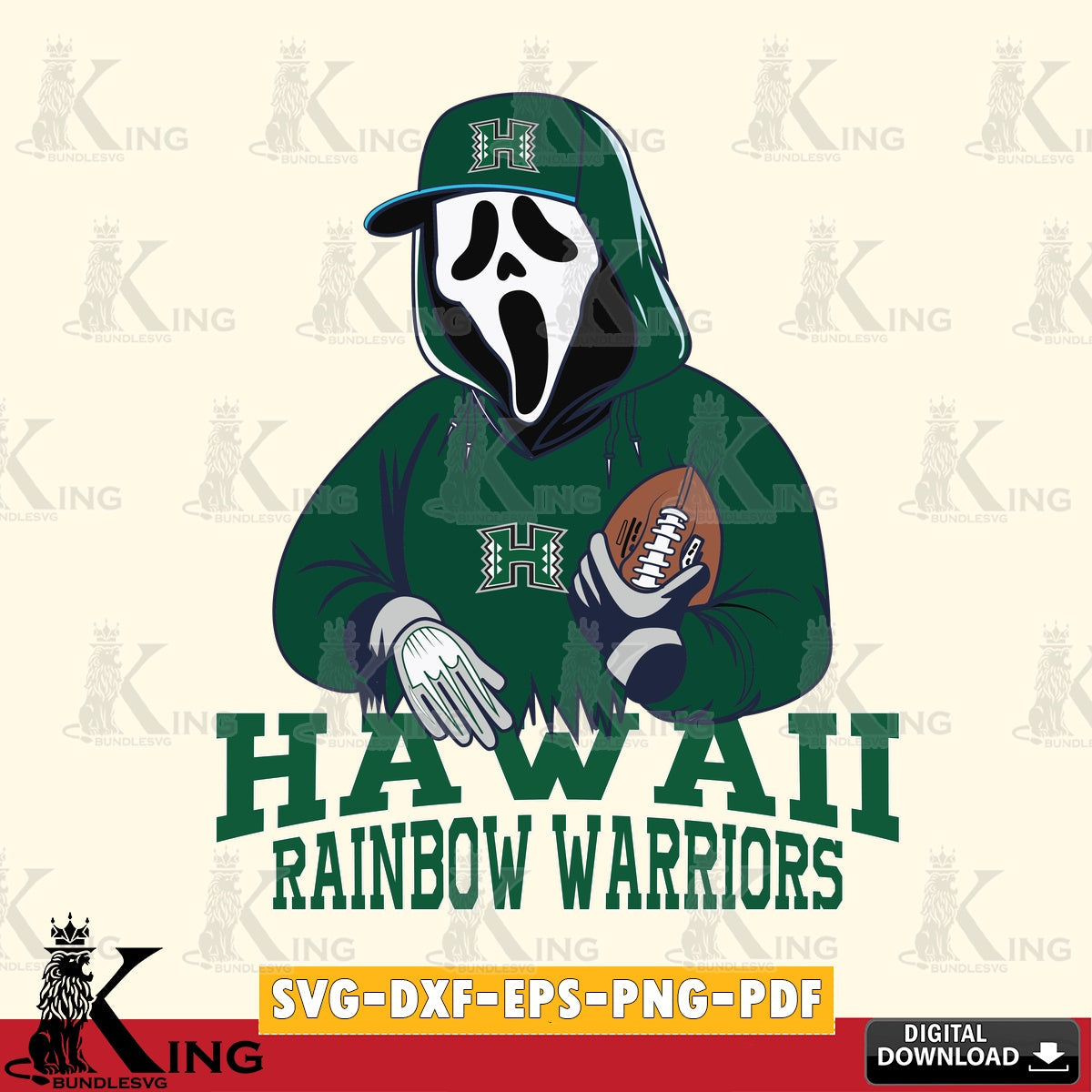 Beautiful illustration of Hawaii Rainbow Warriors Ghostface Scream football player vector illustration for POD merchandise and
