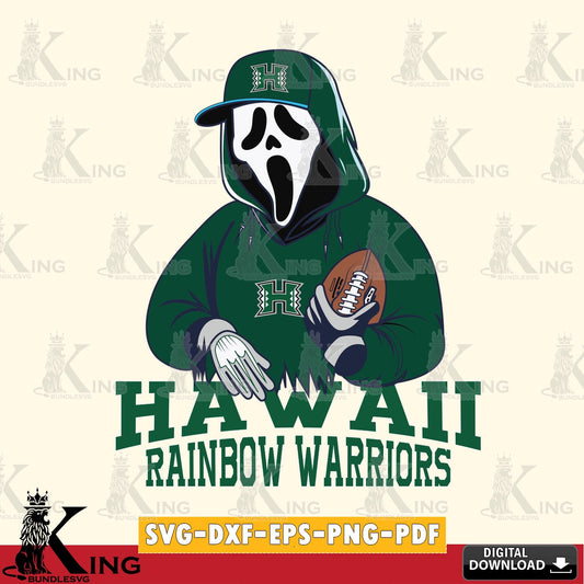 Beautiful illustration of Hawaii Rainbow Warriors Ghostface Scream football player vector illustration for POD merchandise and