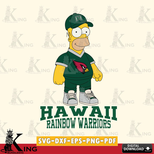 Hand-drawn style art of Hawaii Rainbow Warriors Homer Simpson Football, printable vector design for sublimation and crafts