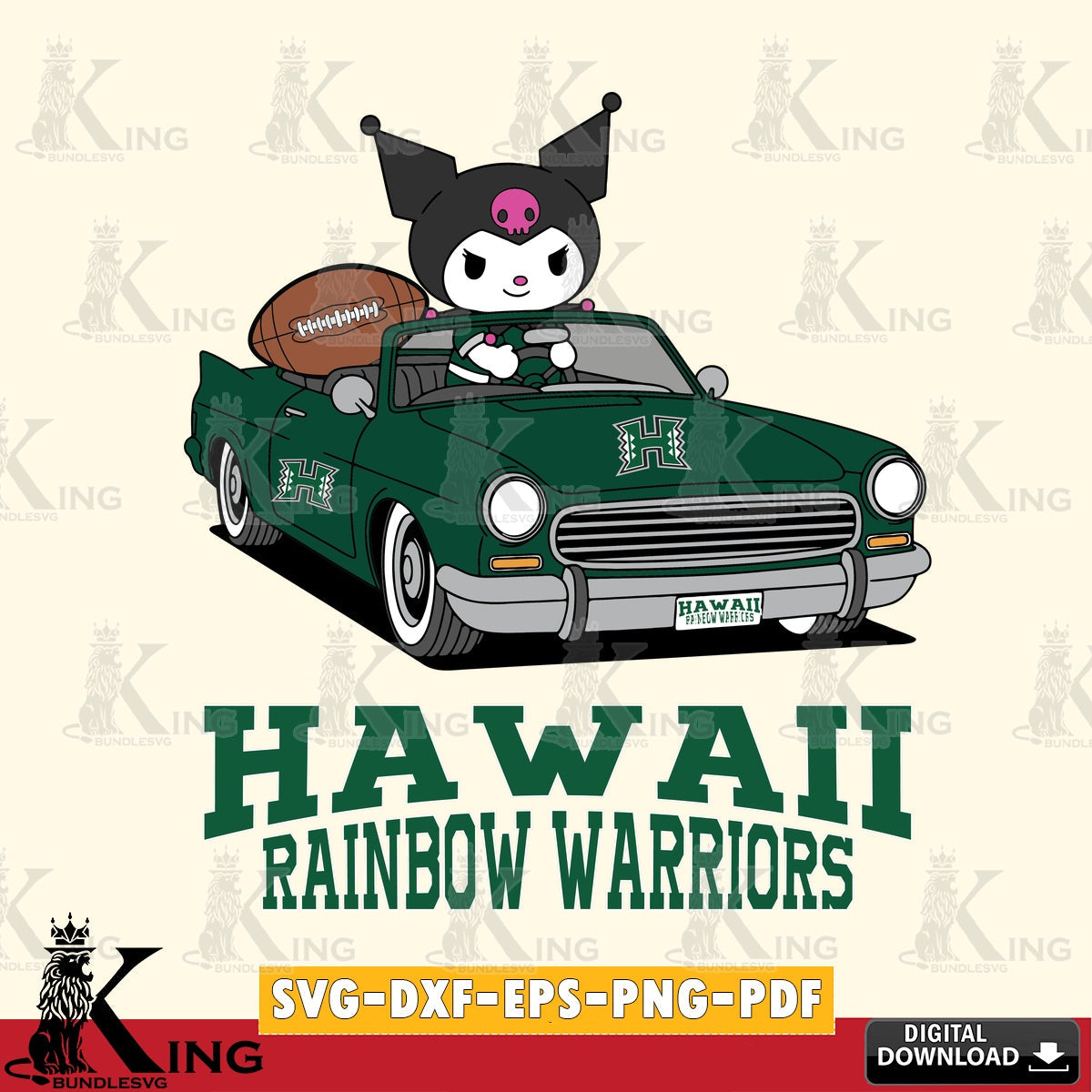 Hawaii Rainbow Warriors Kuromi Car Football Game SVG file, Cricut, Cut file  , Digital Download , Instant Download, Sanrio svg, Clipart