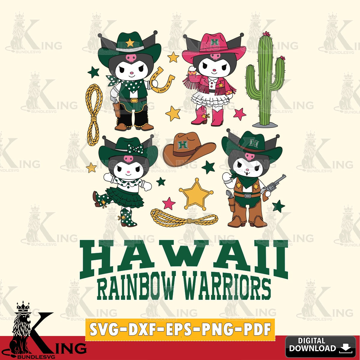 Hawaii Rainbow Warriors Kuromi Cowboy Western SVG file, Cricut, Cut file  , Digital Download , Instant Download, Sanrio svg, Clipart